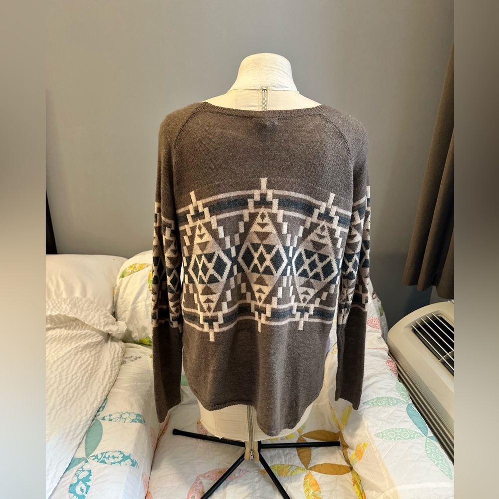 Joie Brown Grey Aztec Boho Brenda Geometric Wool Cashmere Sweater S M L - Picture 14 of 15